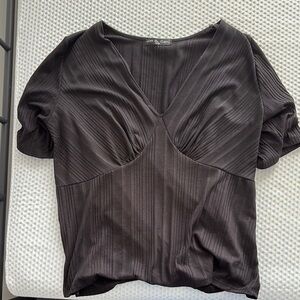 Kim & Cami Black Fitted Ribbed Blouse